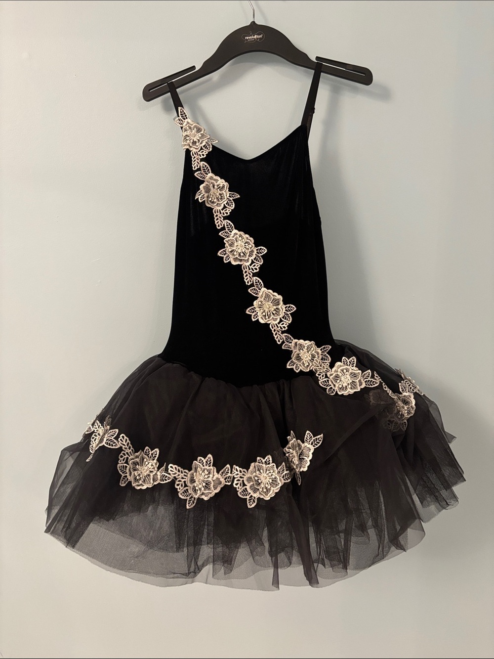 Revolution Black Tutu Dress with White Floral Appliqué - Girls Dance Costume